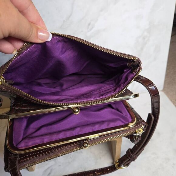 Nine West Kiss-Poptop Brown Crossbody Croc Alligator Bag - Picture 6 of 9